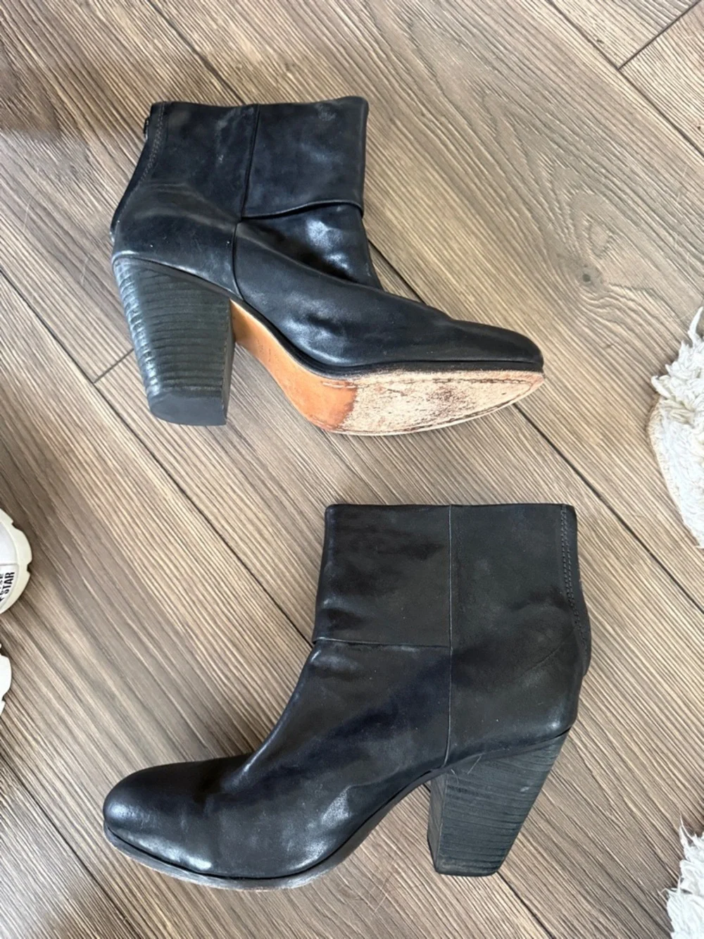 rag & bone Black Leather Stacked Heel Ankle Boots
